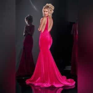 Jovani Velvet Fitted Gown with Plunging Neckline (Spring 2026 Collection)